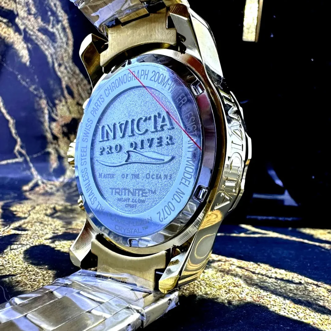 Relógio Masculino Invicta Pro Diver de Luxo Banhado a Ouro 18K em Aço Inoxidável À Prova D'água em Piscina com Caixa Velcro