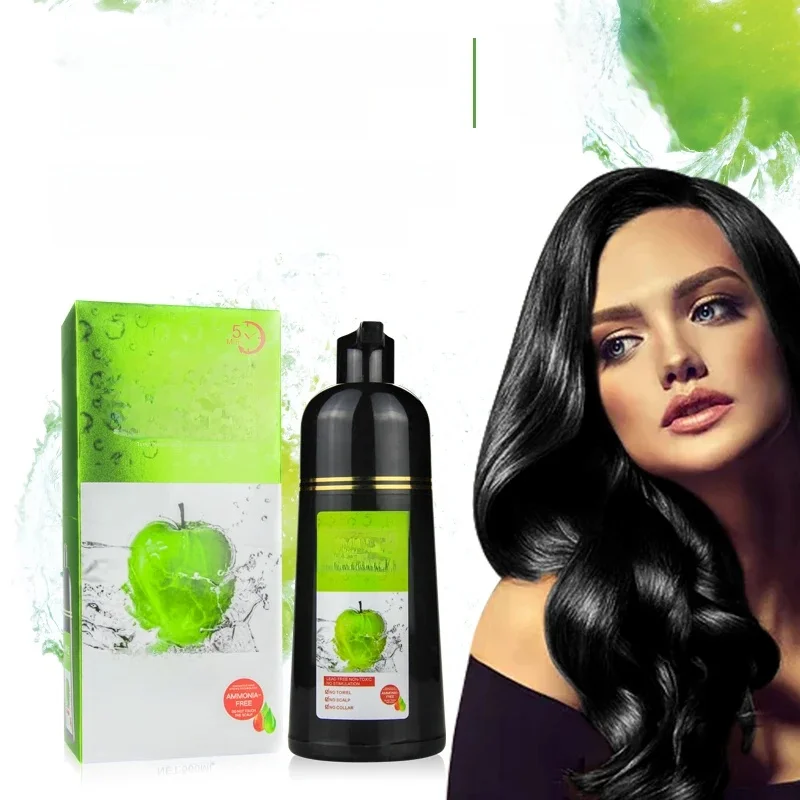 Shampoing colorant pour cheveux à base d'extrait de fruits sans ammoniaque, coloration naturelle des cheveux de pomme noire, mousse non irritante et douce