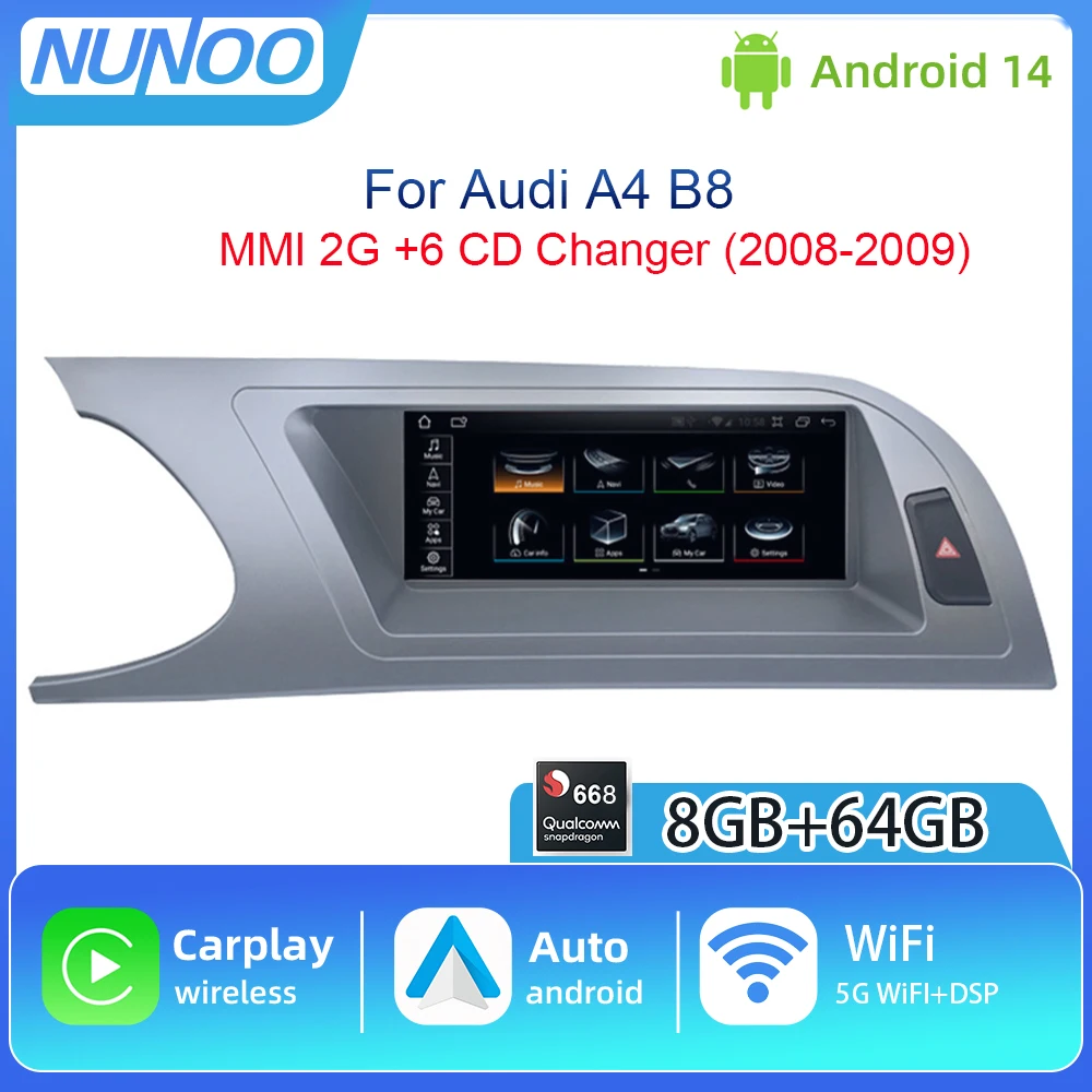 Image of Touchscreen Android Auto Kabelloses Carplay für Audi A4 B8 2008 2009 MMI 2G Radio Multimedia GPS-Navigation WLAN-Radio-Player