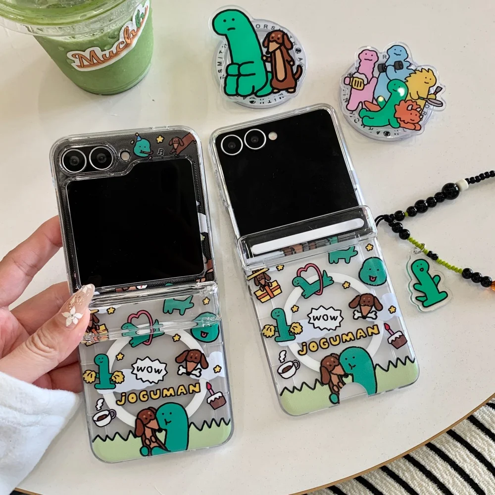 

Simple lines dinosaur card for magsafe holder phone case for Samsung Z Flip3 4 Flip6 7 protective cover fashion new shockproof