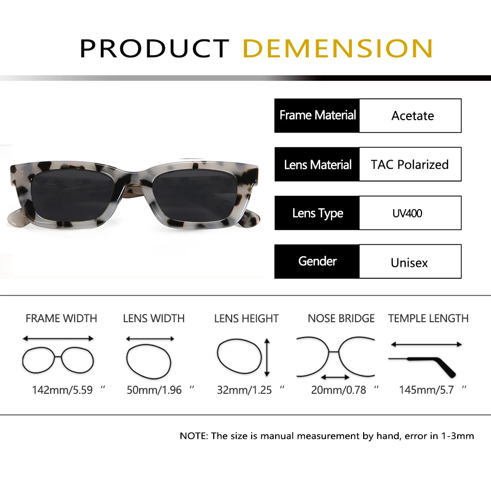 GM Designer Korean Style Acetate Frame Small Lens Rectangular Sunglasses Women Vintage Polarized Shades Hip-hop Sun Glasses Men - Image 6