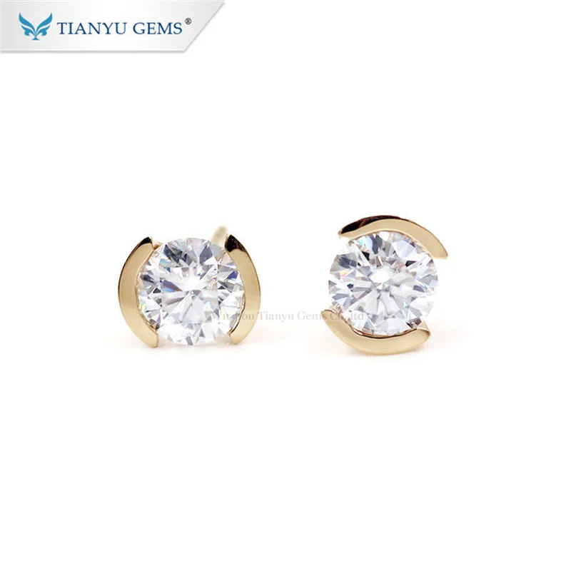 

Tianyu Gems 6mm D Color Moissanite 10k/14k/18K Yellow Gold Stud Earrings Half Bezel Setting Diamonds Women Wedding Party Earring