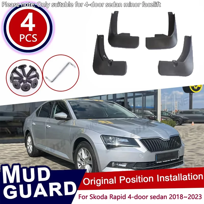 For Skoda Rapid 4-door sedan minor facelif 2018~2023 Front Rear 4pcs Set Car Mud Flaps Splash Guards Mudguards Mudflaps Flap