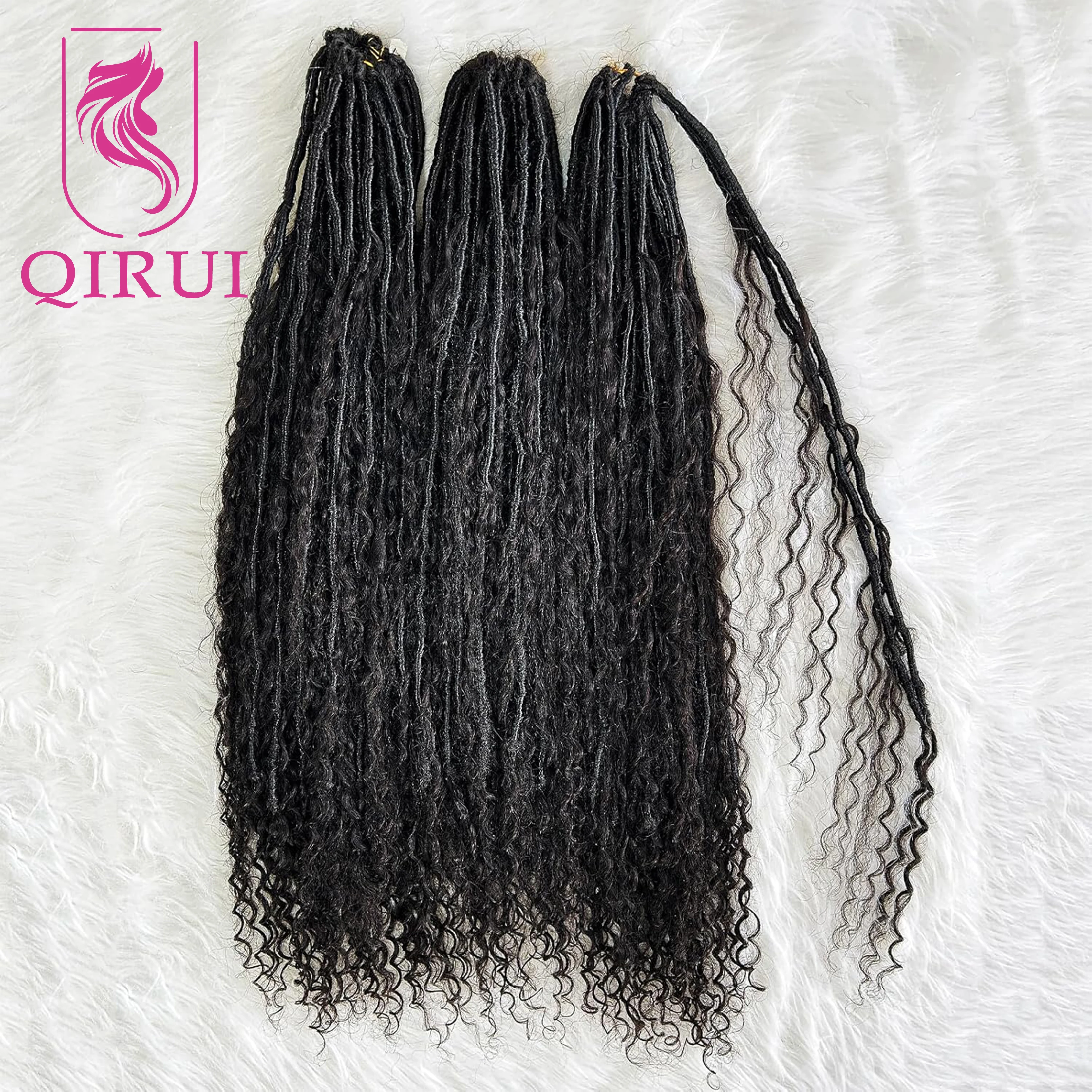 Crochê boho locs tranças pré-loop com extensões de cabelo humano encaracolado extremidades completas deusa macio locs caixa sem nós tranças cabelo