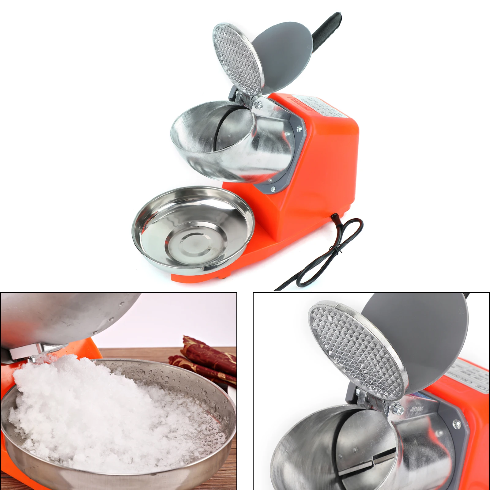

300W Electric Ice Crusher Machine Shaver Shaved Ice Snow Cone Maker 143lbs Orange