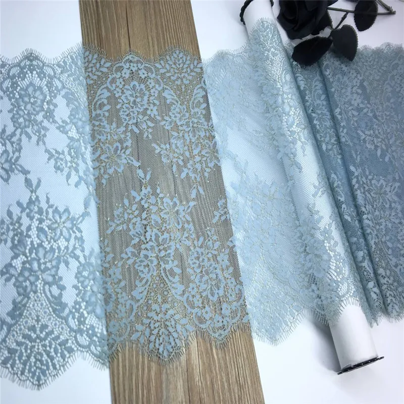 Chantilly Lurex Lace Fabrics DIY Garment Sewing Accessory Metallic Eyelash Lace Trim French Silver Glitter Lace for Needle Work