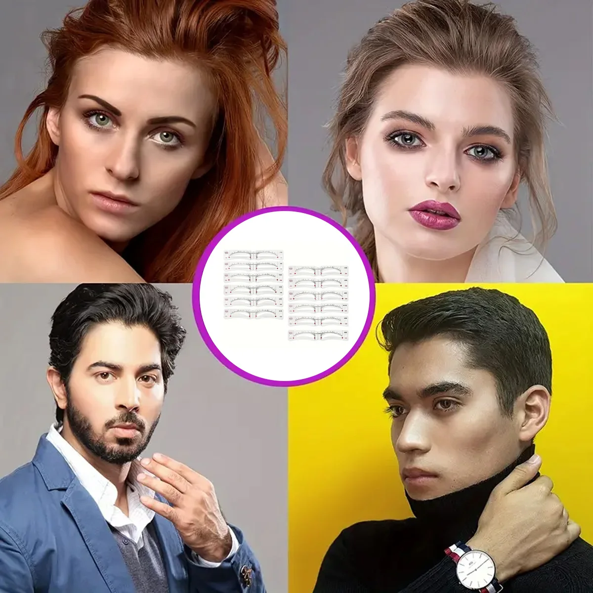 مجموعة استنسل حواجب قابلة لإعادة الاستخدام ، دليل رسم حواجب ذاتي الصنع ، بطاقة قالب تجميل ، مكياج سهل ، أنماط لكل مجموعة