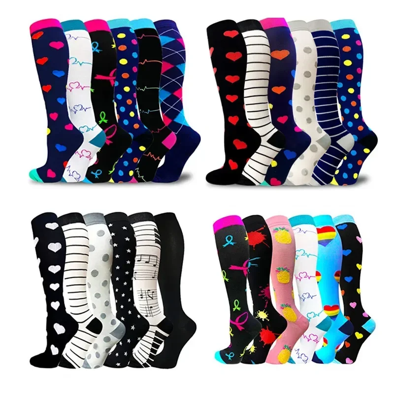 AliExpress PR 6/7 Pairs Compression Socks Women Men Knee High Sports Socks for Running Marathon Cycling Edema