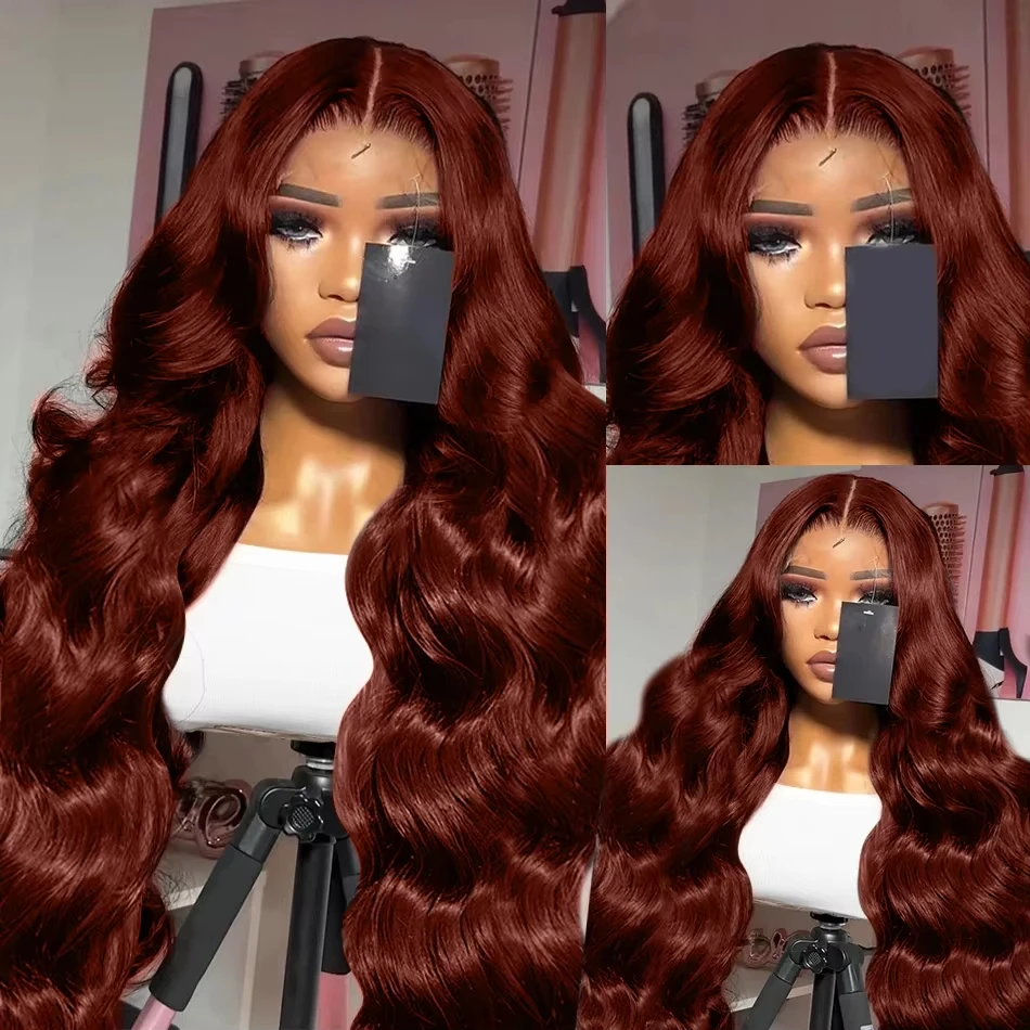 

250% Reddish Brown Body Wave 13x6 HD Lace Front Human Hair Wig 30 40 Inch Water Wave 13x4 Lace Frontal Wigs For Women PrePlucked