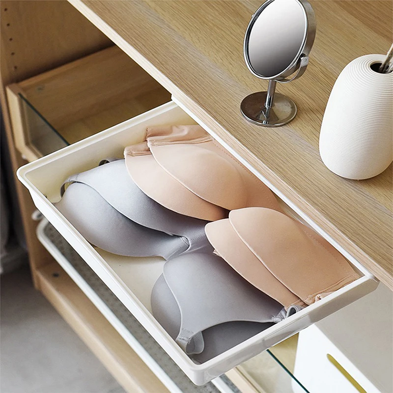 Self-Adhesive Under Desk Drawer Hidden Storage Box Makeup Organizer Self Stick School Stationery Case Pencil Tray Pen Holder