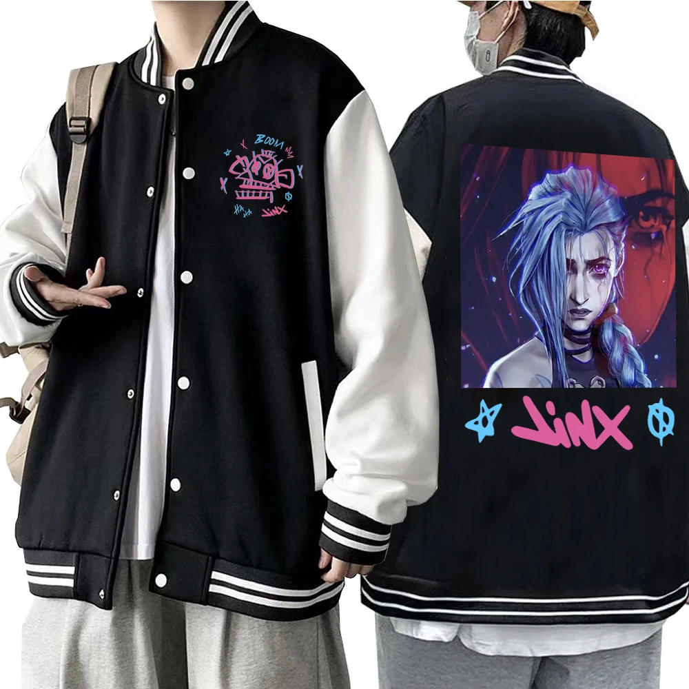 Arcane-Jinx Hoodie Baseball Jacket Women Men Baseball Uniform Jackets Man Clothes Top for Game Lover