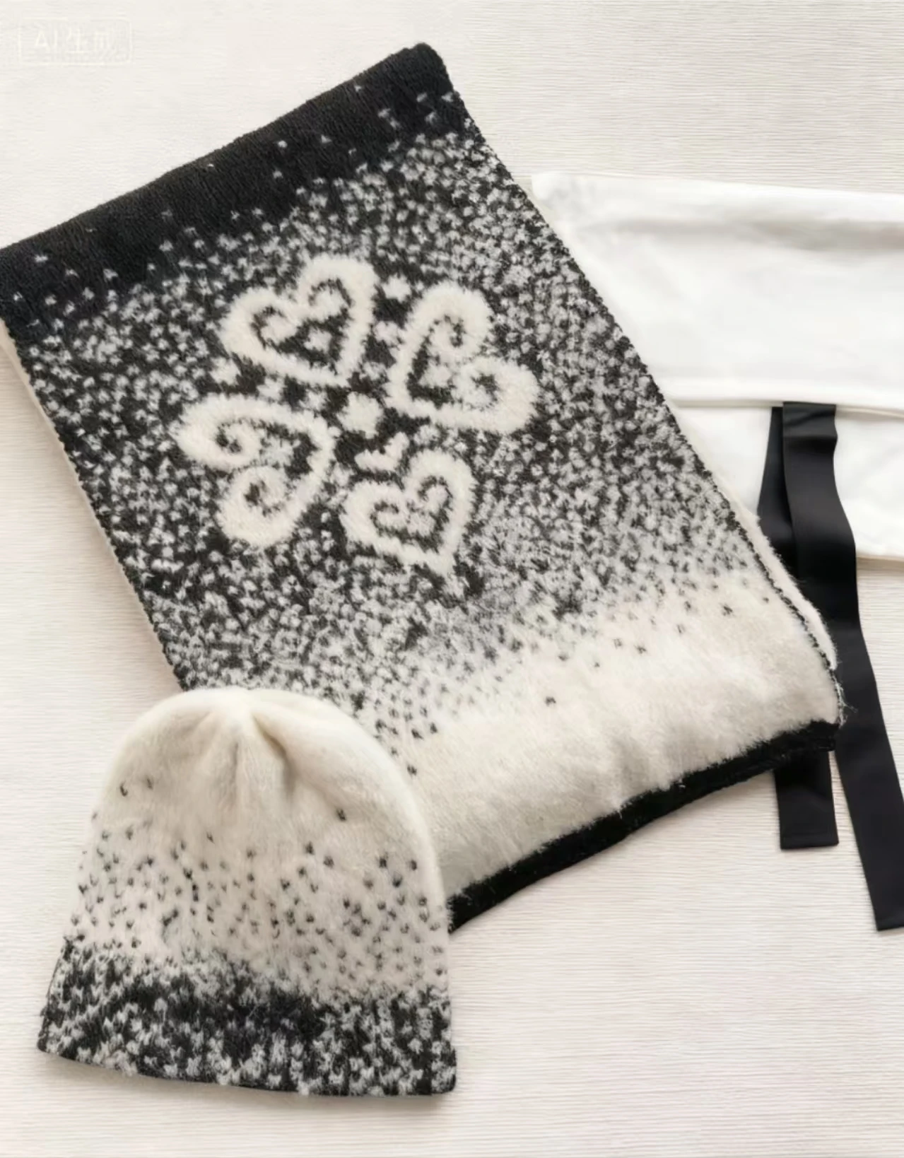 

Осень/зима 2022, новый классический белый шарф и шапка ручной работы с узором снежинки, черная строчка (40% шерсть + 32% шелк + 28% кашемир) WJ1