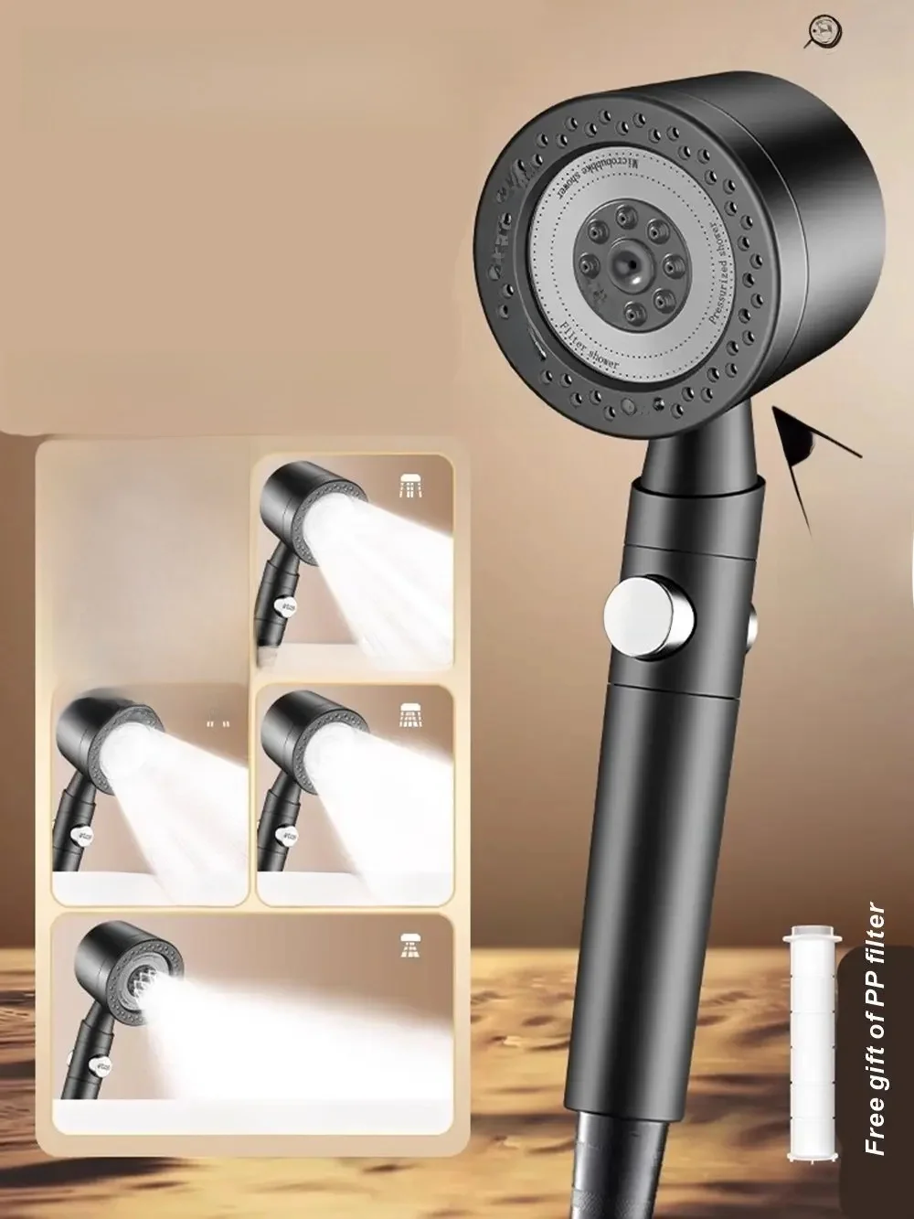 Pommeau de douche haute pression noir, grand panneau, 6 Modes, pulvérisation 9 en 1 avec filtre, robinet de douche SPA de pluie, accessoires de salle de bains, nouveau