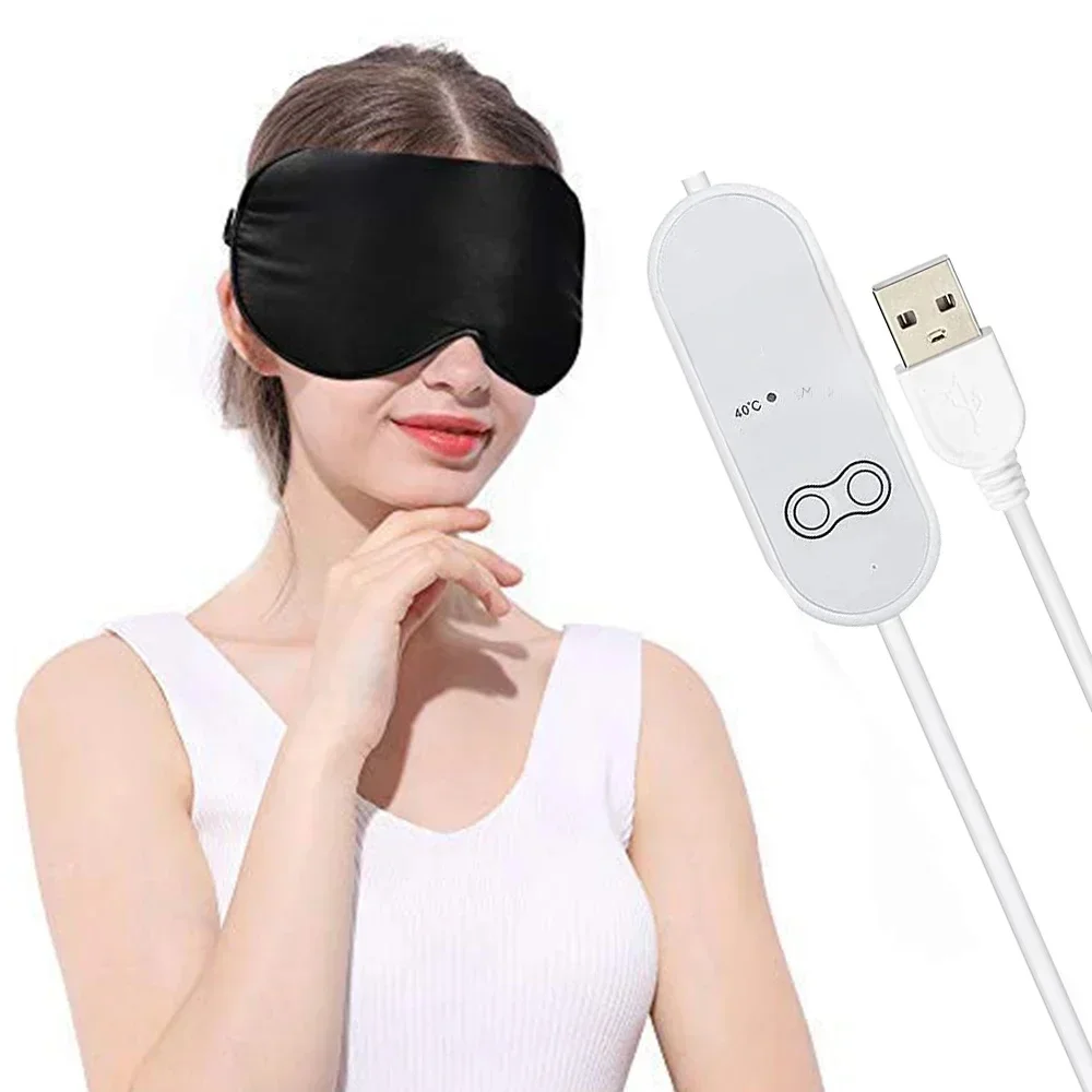 Podgrzewana przez USB maska na oczy wielokrotnego użytku Jedwabna maska na oczy USB Masażer do oczu do spania Opuchlizna oczu Przeciw cieniom koła Pielęgnacja oczu — zdjęcie 2
