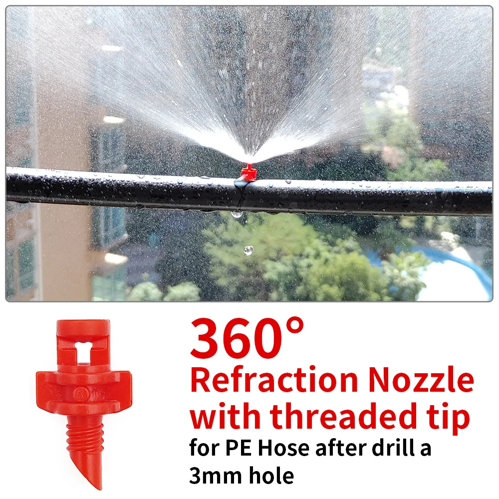 WUJIE 20PCS 90/180/360 Degree Refraction Nozzle Sprinkler Head Thread Connection Garden Irrigation Mist Sprayer for Greenhouse