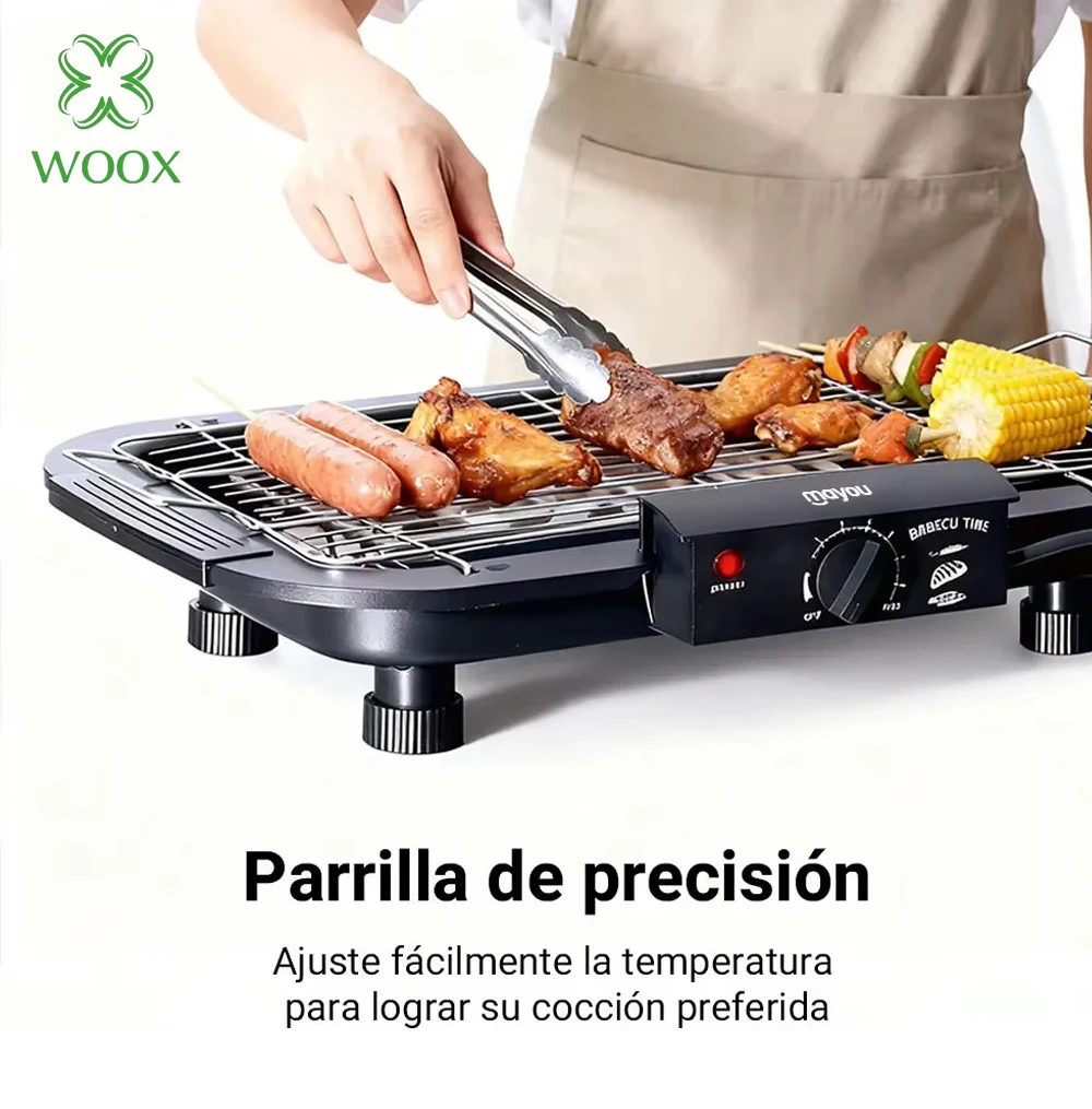 Desfrute de um churrasco fácil e seguro com esta elegante churrasqueira elétrica de mesa de 1500 W, portátil, antiaderente e sem fumaça, ideal para jardim, camping e cozinha interna. Aproveite suas férias!