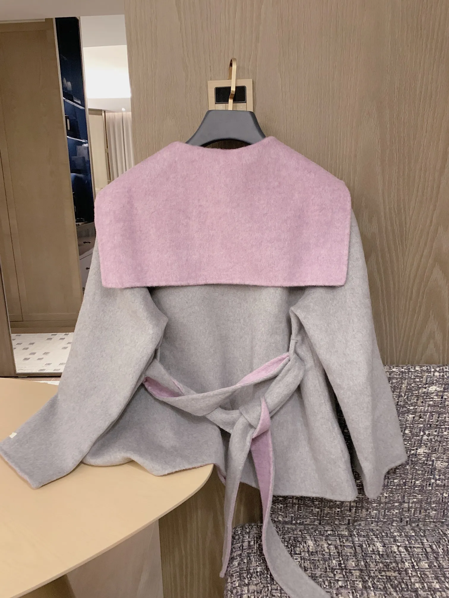 

Winter 2025 New Women's Purple Grey Double-sided Cashwool Coat To Send Brooch