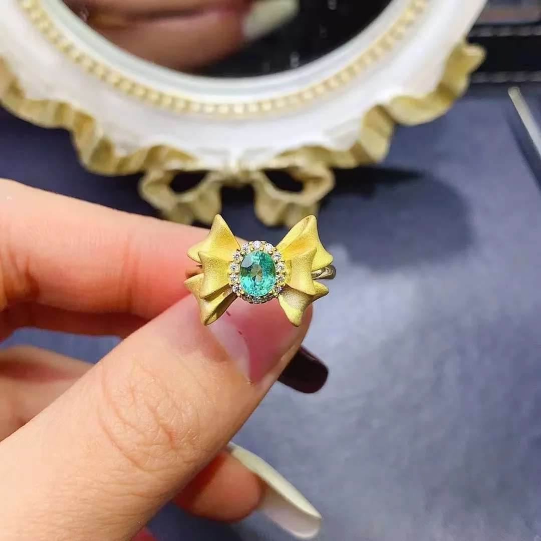 KJJEAXCMY Delikatna Biżuteria Pierścionek Damski z Naturalnym Kolumbijskim Szmaragdem Srebro Próby S925 Platerowane 18K Złotem na Urodziny dla Dziewczyny