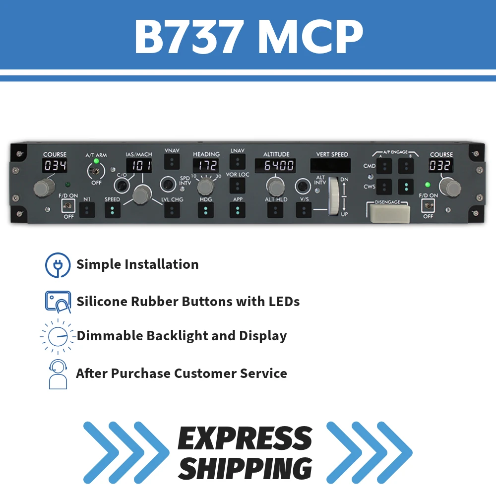 BOEING 737 737NG 737NGX MCP 1 PCS P3D X-PLANE 11 MSFS2020 FLIGHT SIMULATOR COCKPIT PANEL ADJ. FULL BACKLIGHT AMBER OR WHITE