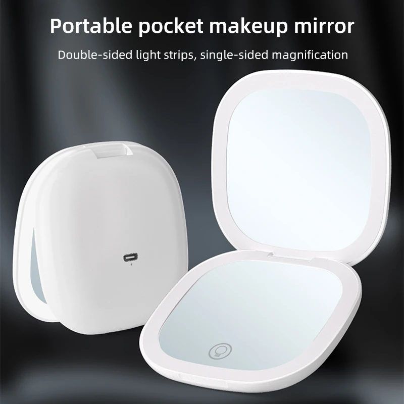 

LED double-sided makeup mirror 5x magnifying mirror portable folding makeup mirror charging beauty mirror pocket mirror
