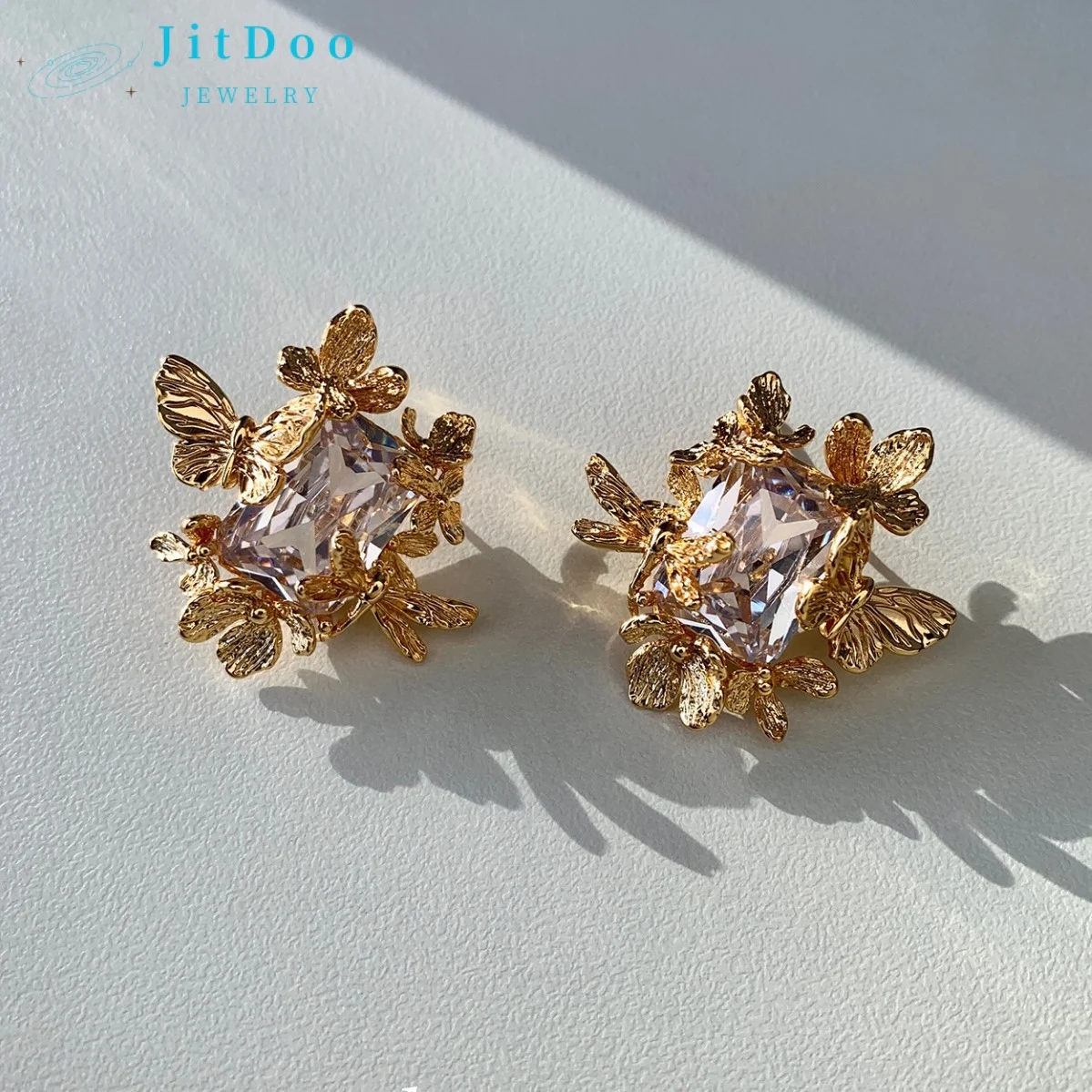 

JitDoo 2024 New Trendy Shining Butterfly Jewelry Earrings For Women Crystal Inlay Luxury Party Flower Accessories Jewelry Gifts