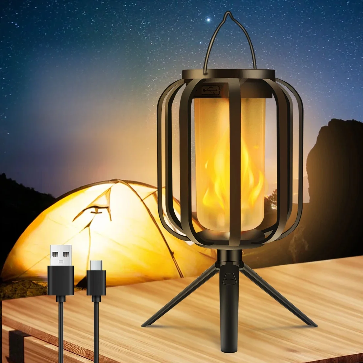 Zonne-lantaarns Hanglampen voor buiten Waterdicht 2-oplaadweg Zonne-vlamlicht voor buiten Decoratieve lantaarn voor Kerstmis - afbeelding 2