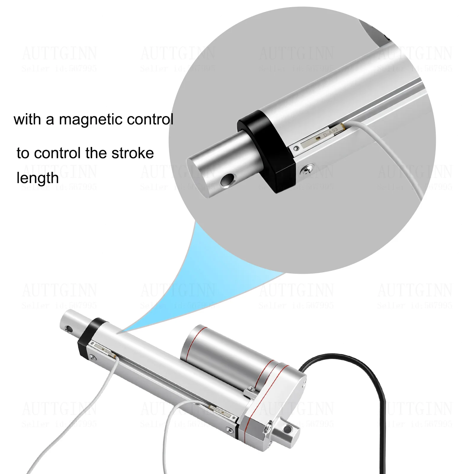Adjustable Stroke Electric Linear Actuator with Magnetic Limit Switch, 12V DC, Aluminum Alloy 750N 10mm/s 100mm Stroke Length