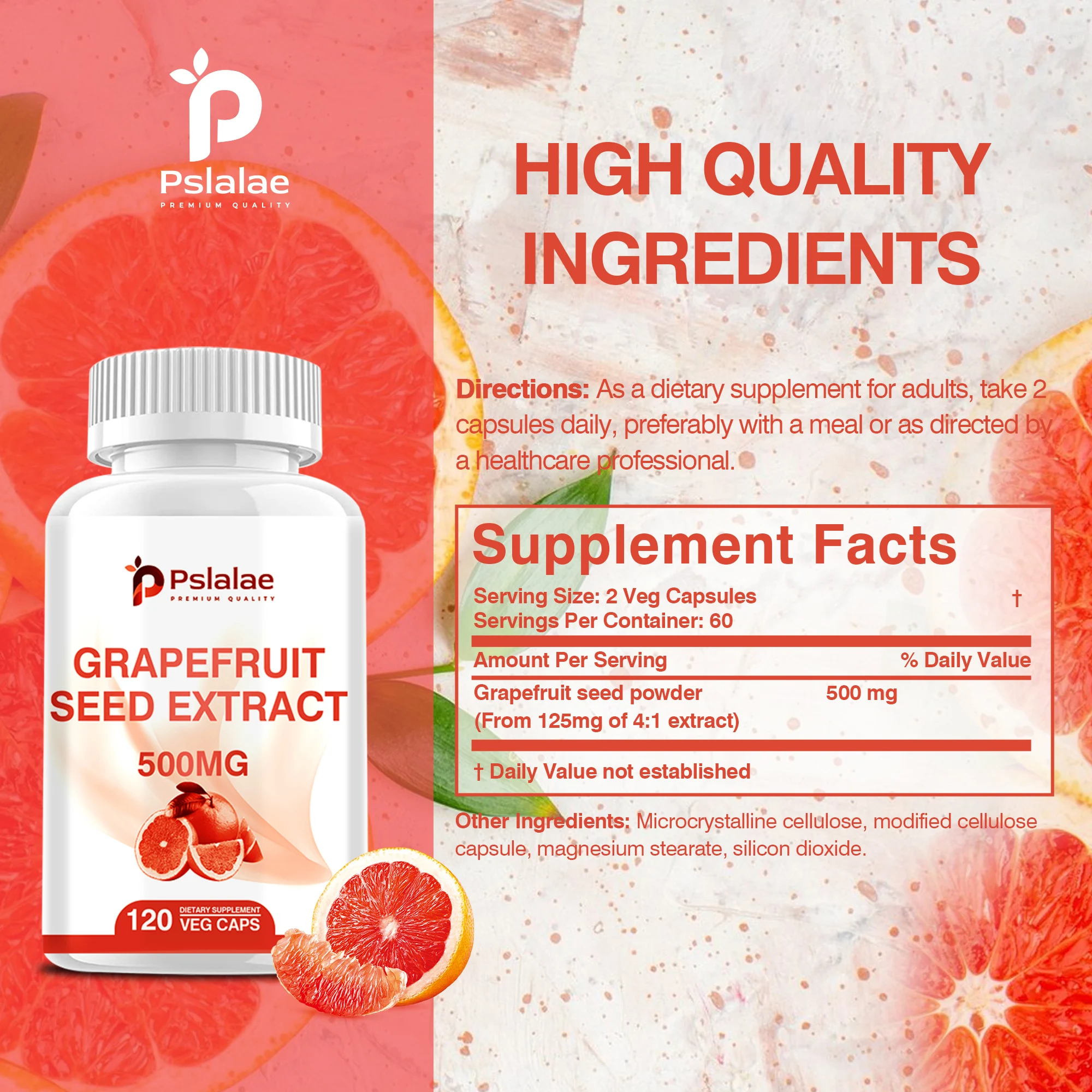 Grapefruit Seed Extract 500mg - Helps Support A Healthy Immune System and Gastrointestinal Tract - 120 Capsules