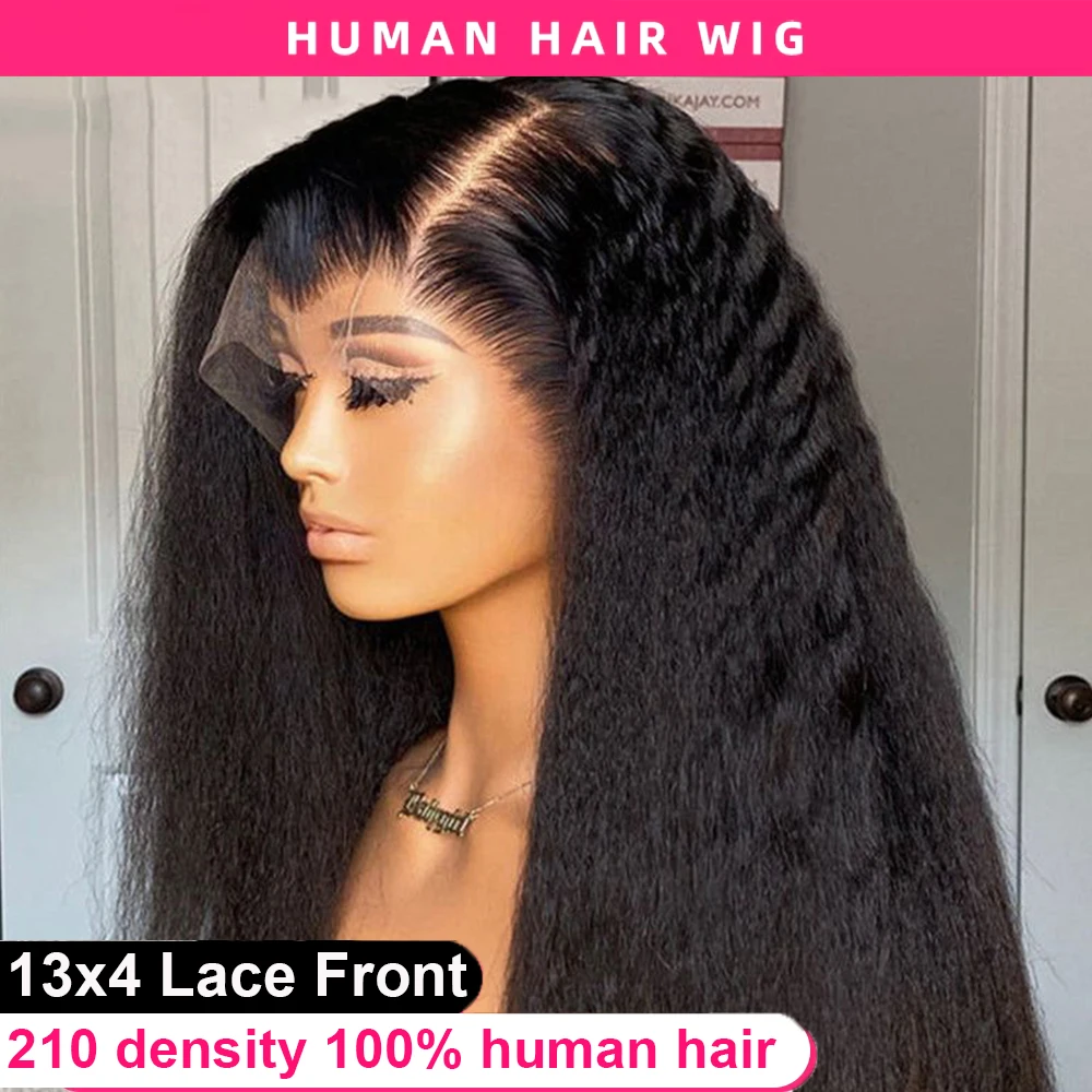 Transparent 13x4 Yaki Straight Lace Front Wig Pre Plucked mongolia Kinky Straight100% Unprocessed Human Hair Wigs For BlackWoman