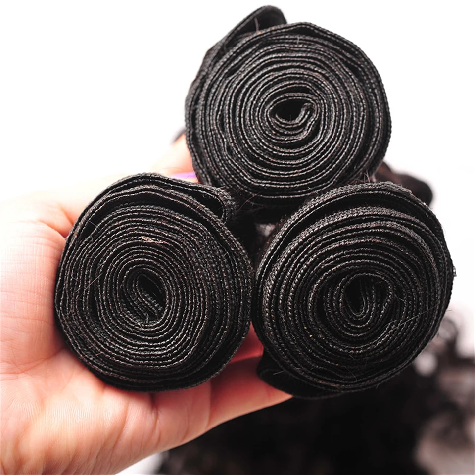 12A حزم شعر بشري مموج فضفاض مع إغلاق 4x4 نسج على شكل شعر هندي 3/4 حزم مع إغلاق الدانتيل وصلات شعر بشري متموج