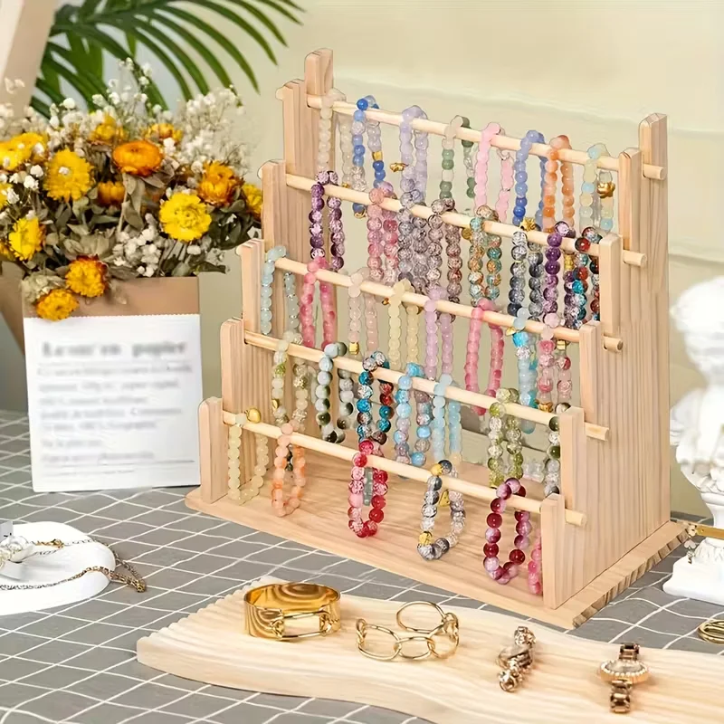 1 Stück Holz-Mehrschicht-Leiterständer zur Aufbewahrung und Präsentation von Armbändern, Halsketten und Fußketten