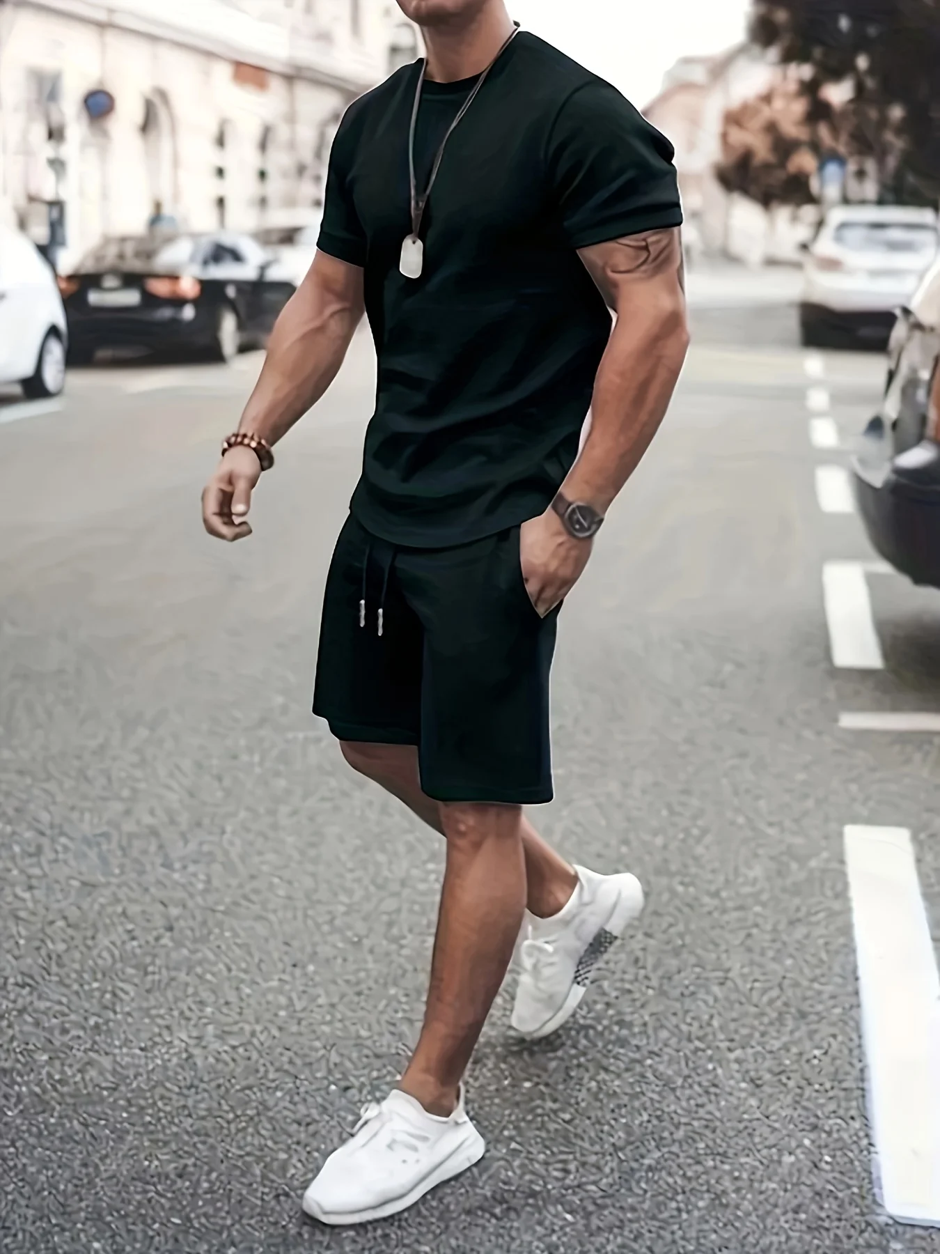 

Men Summer 2 Piece Sets Fashion Short Sleeve Solid Color Tracksuit Outfits Male Casual Sports O Neck Beach Set Oversized Clothes