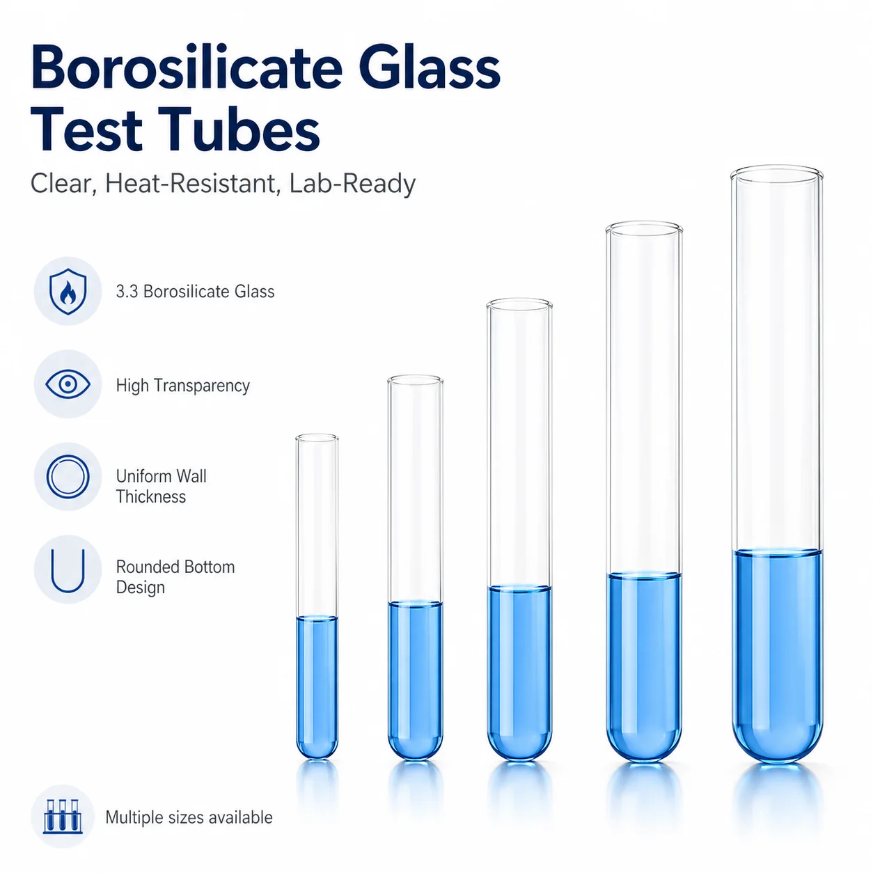 Borosilicate Glass Test Tubes 10-30mm Lab Sample Tubes Round Bottom Heat Resistant Chemistry Experiment Tubes