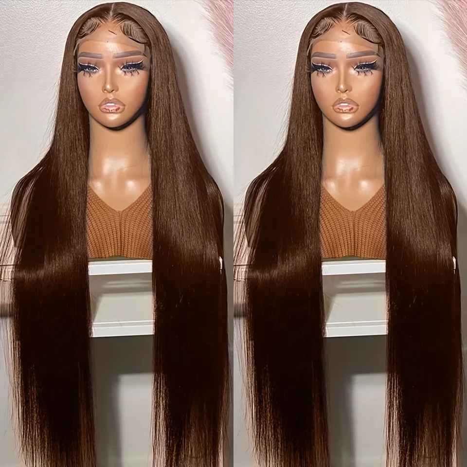 200% Chocolate Brown Bone Straight Human Hair Wig For Women 13x6 Lace Frontal Wigs Pre Plucked Brazilian Virgin Wigs For Women