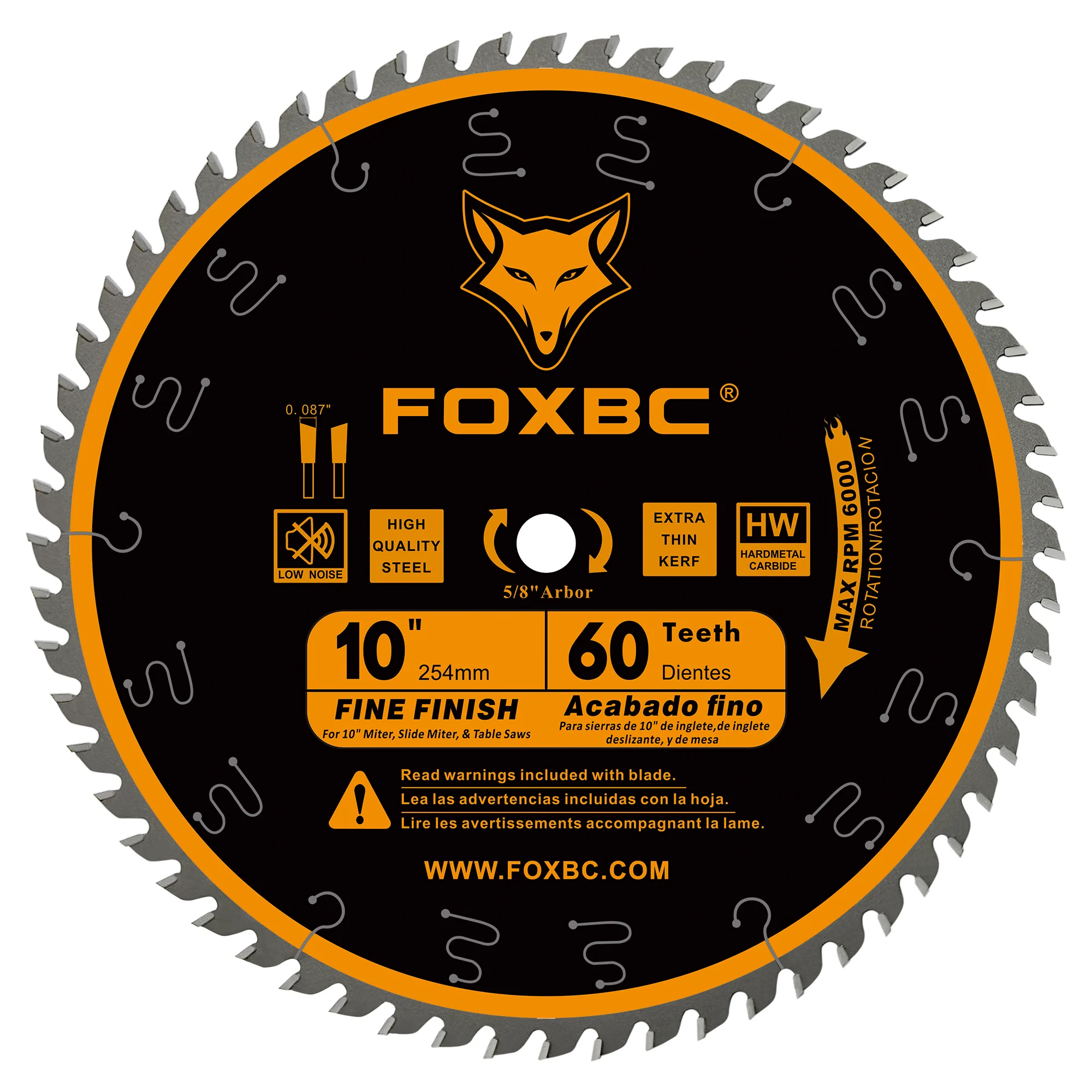 FOXBC 254mm Table Saw Blade 60 Teeth ATB Thin Kerf Fine Finish Crosscut 1pcs