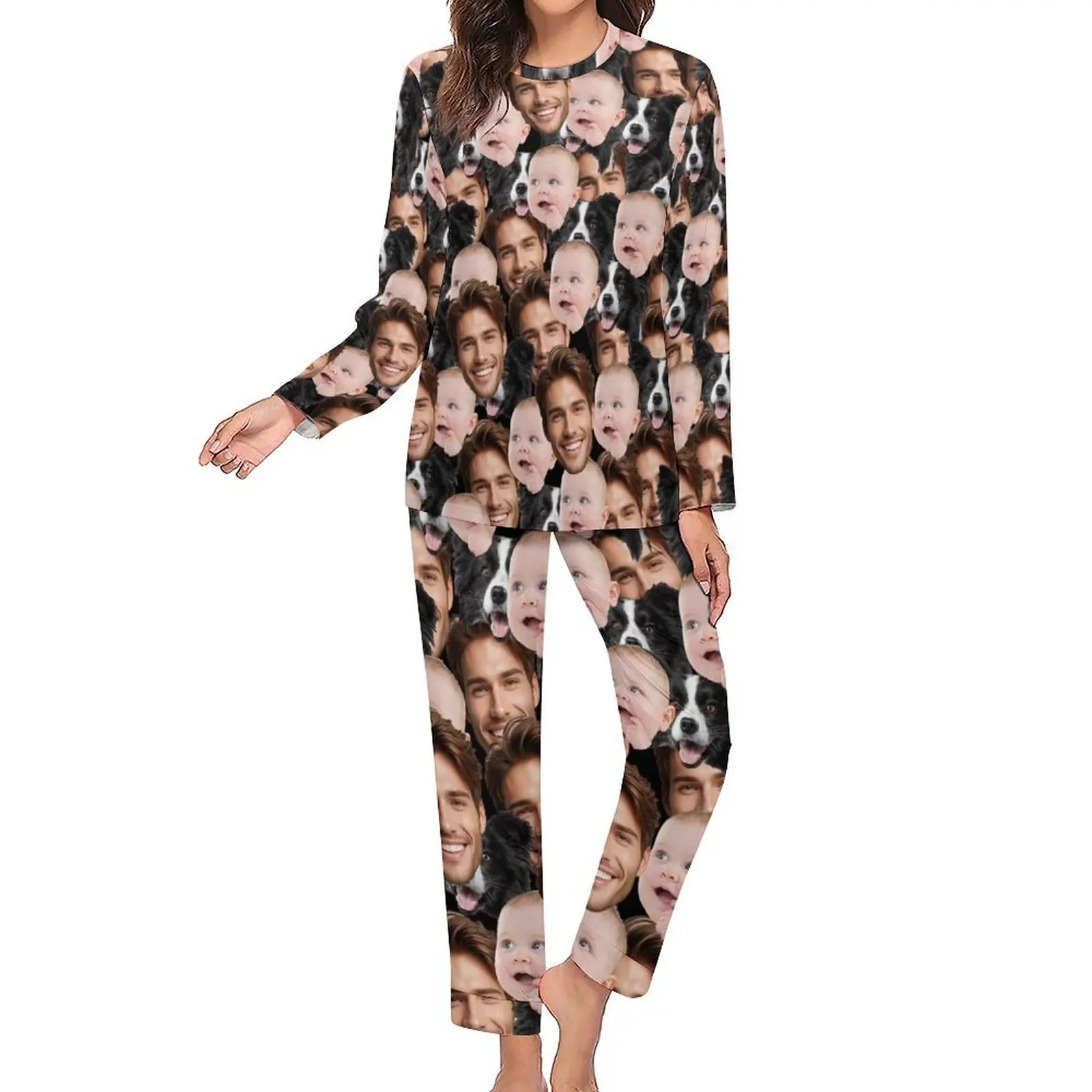 Benutzerdefinierte Frauen Pyjamas mit Gesicht Homewear Benutzerdefinierte Frauen Langarm Pyjama Set personalisierte Geschenk Familie Paar Haustier