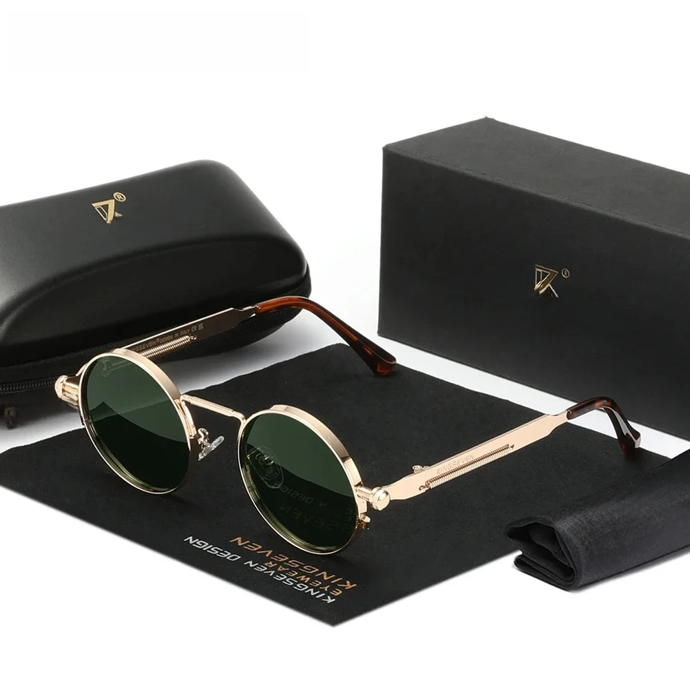 KINGSEVEN Runde Sonnenbrille für Männer, polarisierte Steampunk-Sonnenbrille für Frauen, Vintage-Stil, UV400, Brillenzubehör, Oculos