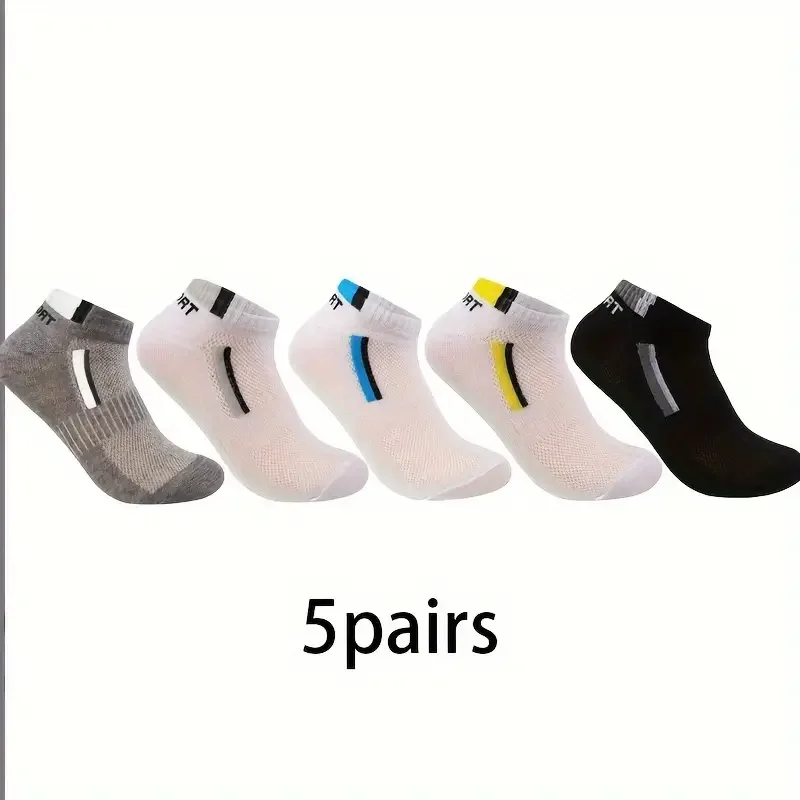 10pairs Men\'s Fashion Sports Socks, Striped Cotton Sweat Absorption Breathable Comfortable Ankle Socks