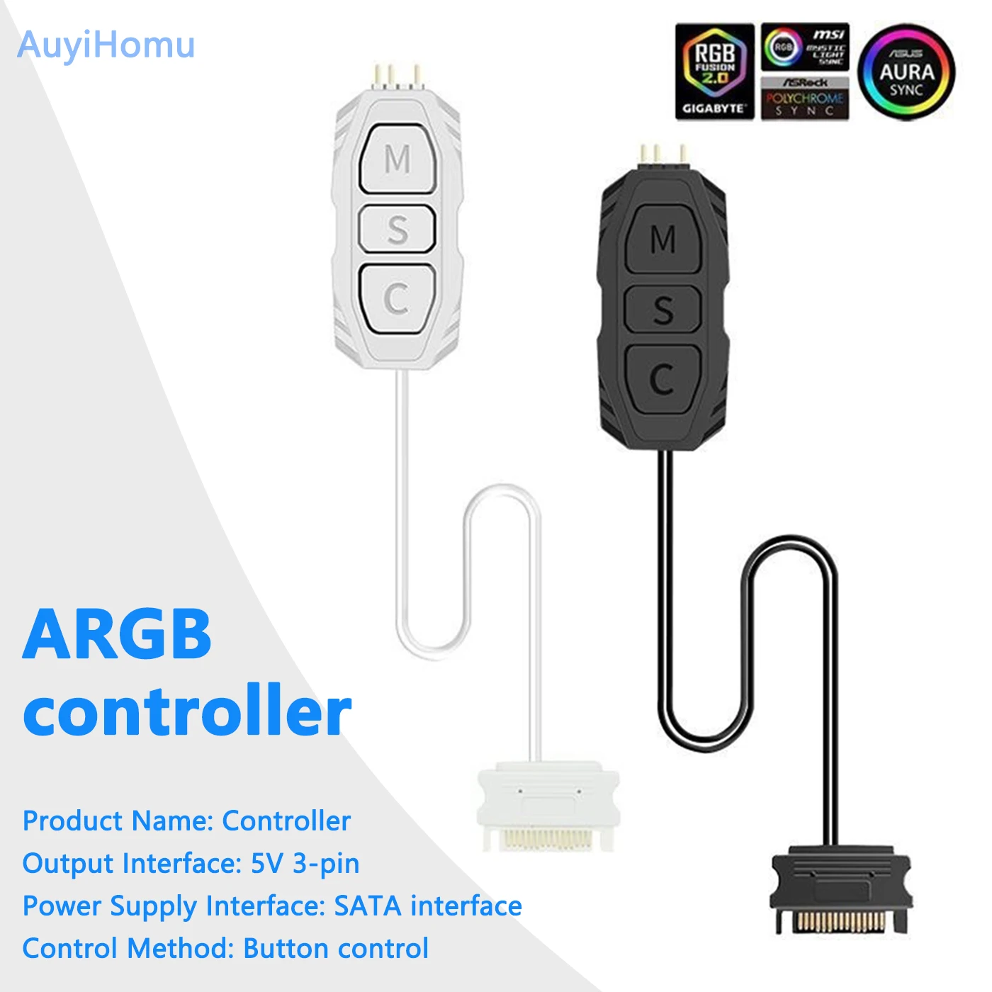 1/2pcs 5V 3Pin ARGB Controller SATA Power Supply Manual Button Control for PC Case RGB Fans LED Strip