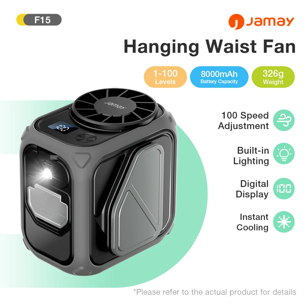 

8000mAh Portable Waist Fan with Power Bank LED Light USB Rechargeable Fan For Hanging Neck Fan For Outdoor Sport Wroking Travel