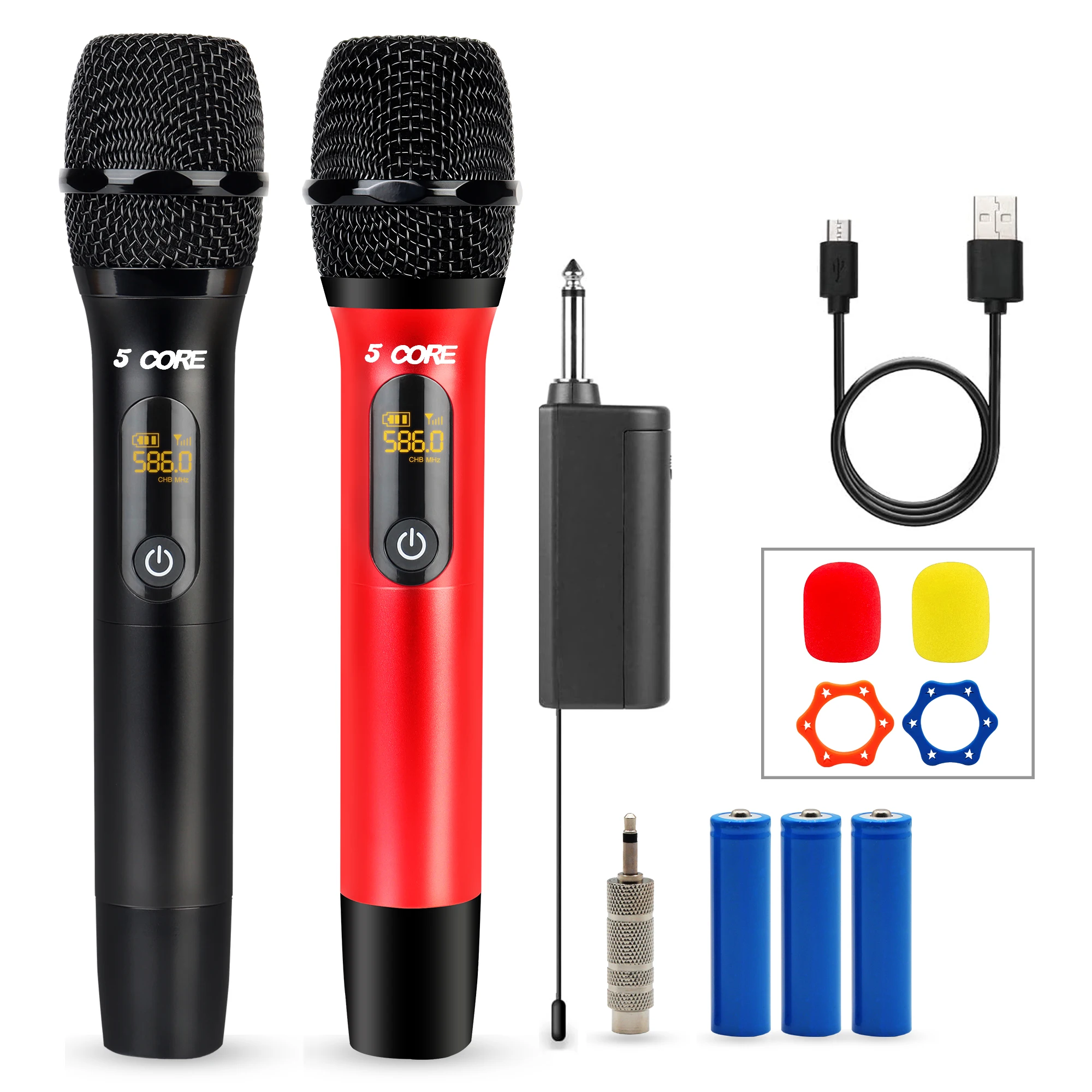 

5 Core Wireless Microphone Pair UHF Handheld Microfonos Inalambricos Cordless Mic WM UHF 02-RED+BLK