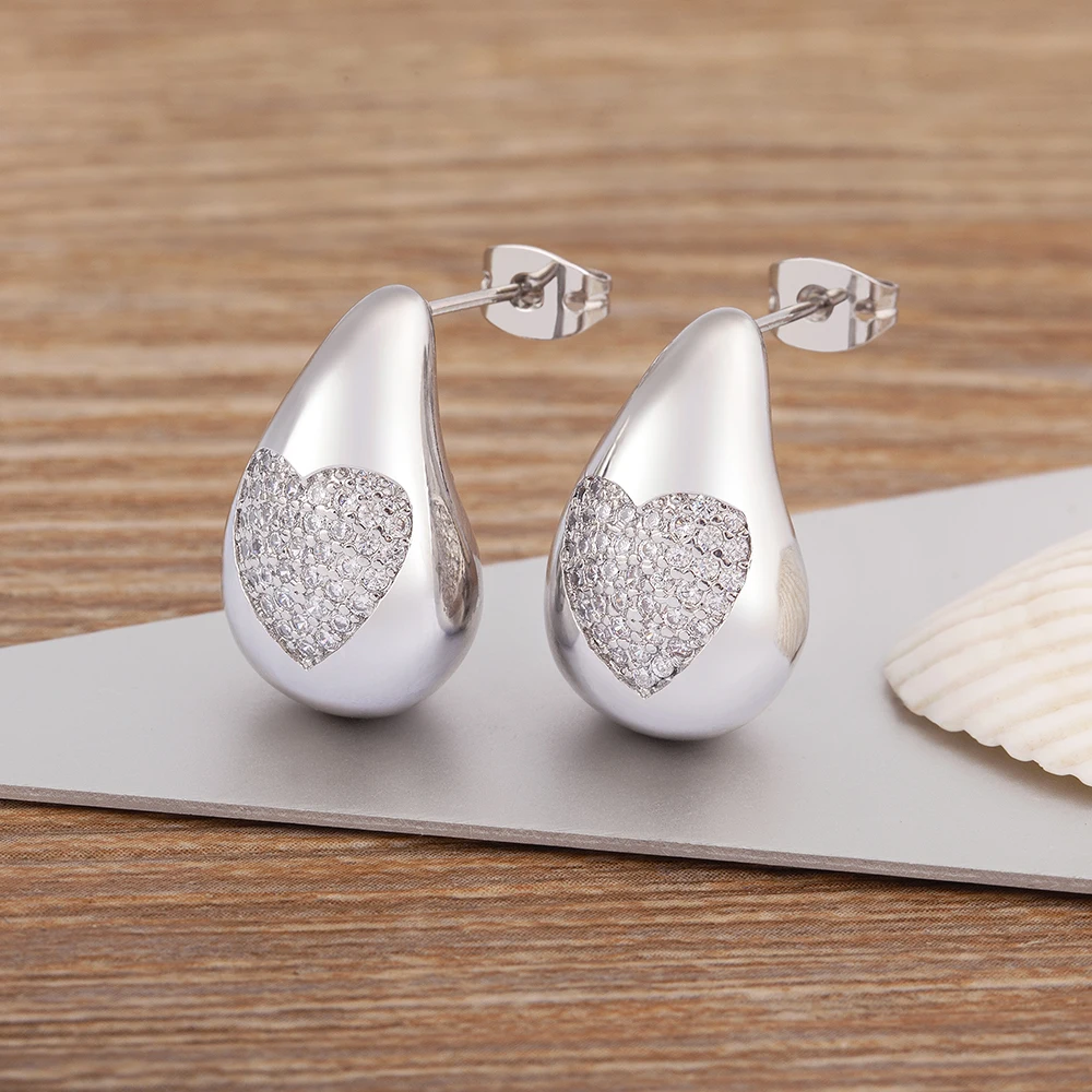 Women's Shiny Heart Pattern Large Water Drop Earrings