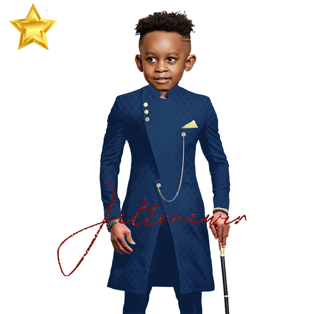 Indian Style Boy Suit Fashion Stand Collar Black Wedding Tuxedo 2 Piece Kids Clothes Boys Sets Blazer Pants