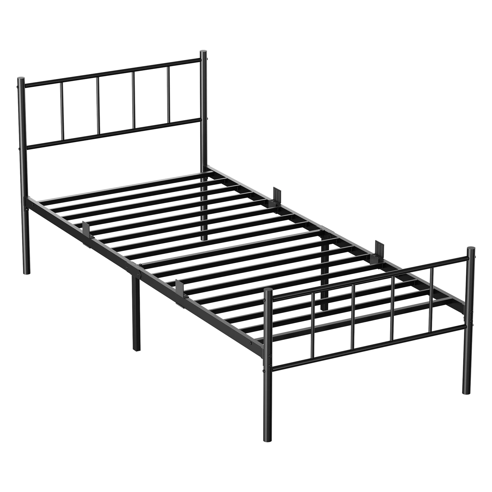90 × 200 cm Metallboxbett – mit komplettem Kopf- und Fußteil des Bettes ohne Matratze – 14 verstärkte Metallstangen – robust und stabil – Einzelbett für Teenagerzimmer – Schwarz