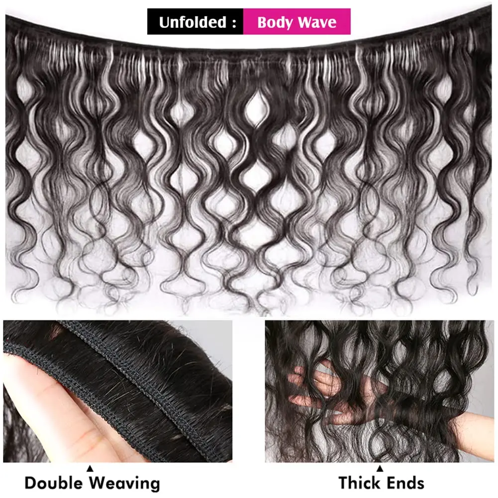 Body Wave Bundels Met Frontale Remy Brazilian Weave 30Inch Natuurlijke Human Hair Extension 3 Bundels Met 13X4 Kant Frontale Sluiting