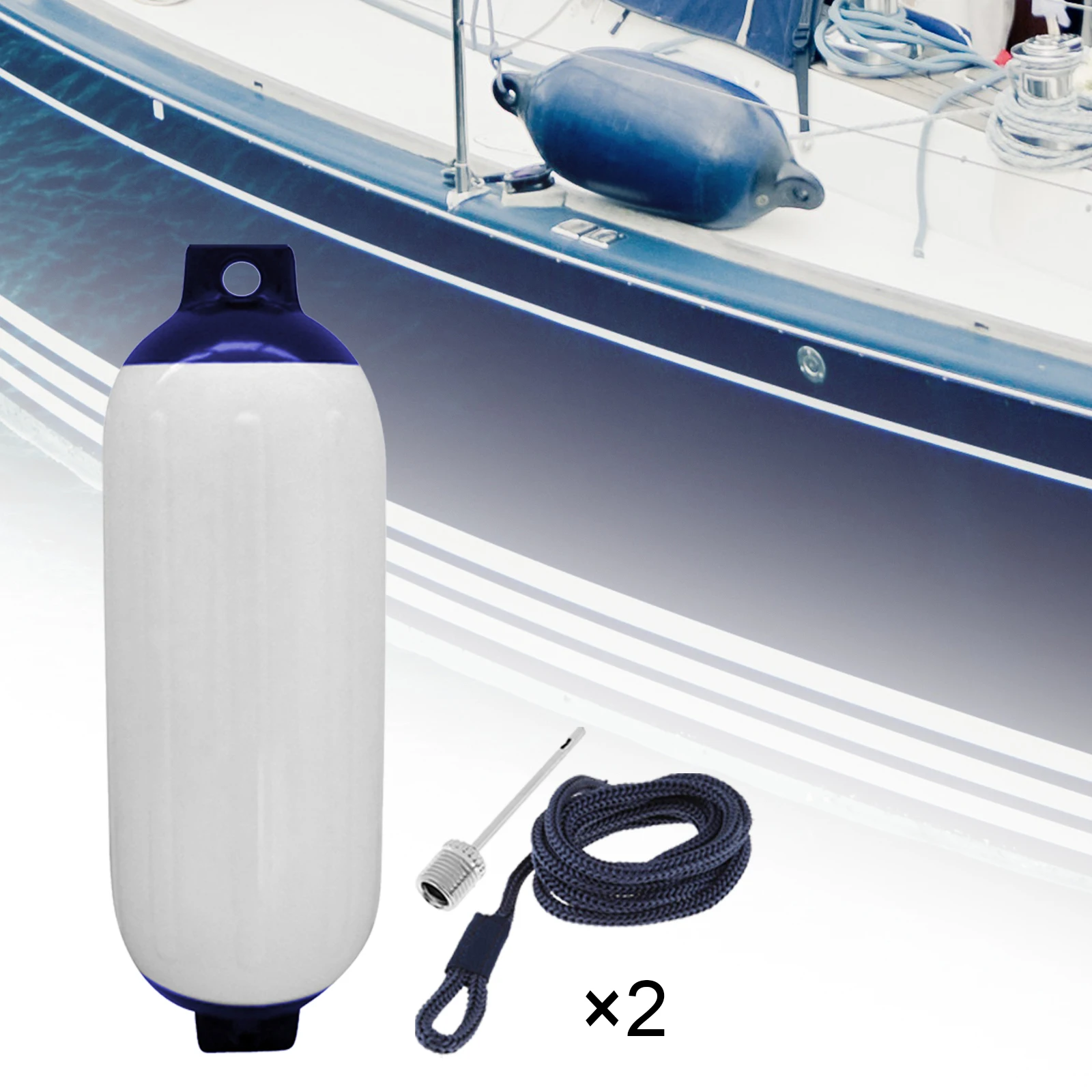 

2Pcs Boat Fenders Set with Rope and Nozzle Protection Anti Collision Inflatable Boat Bumper for Docking Speedboat Yacht Pontoon