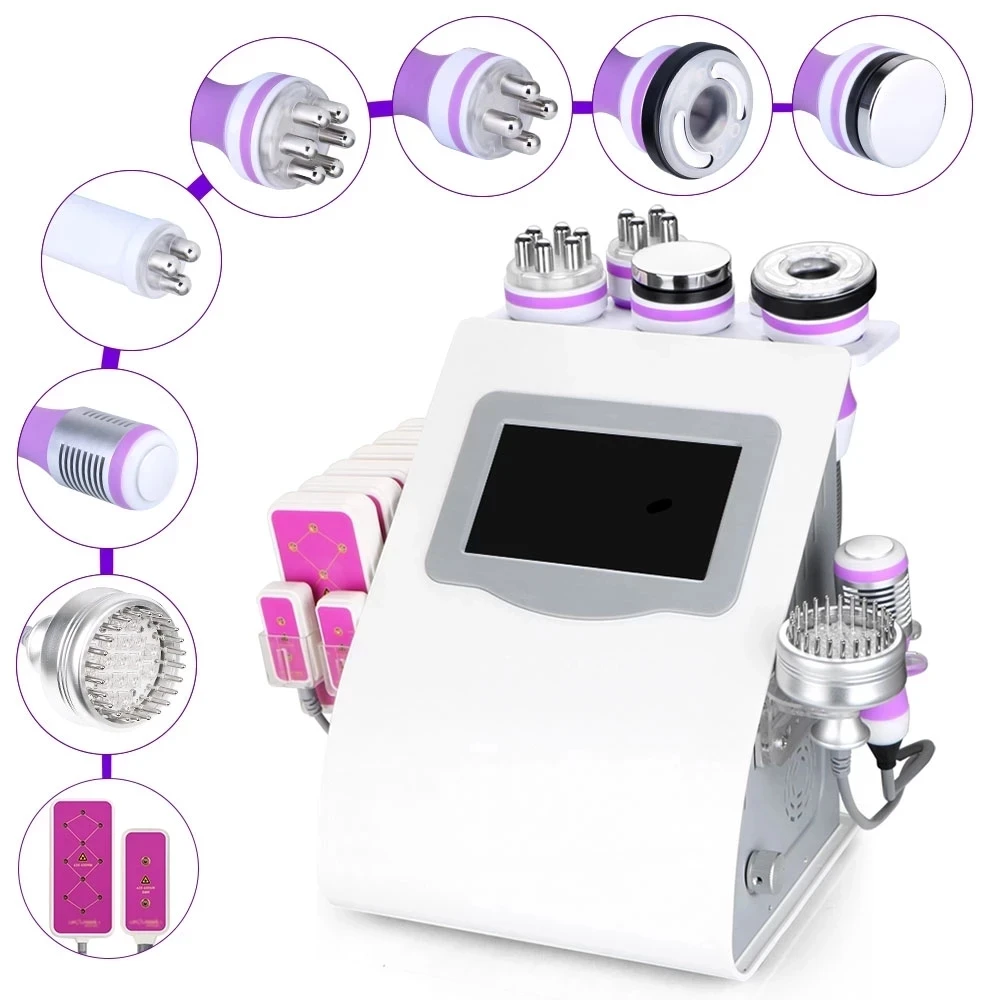 9 In 1 Ultrasound 40K Cavitation Vacuum Therapy Body Suction Slimming Microcurrent Skin Care Face Lifting Beauty Machine 6 in 1