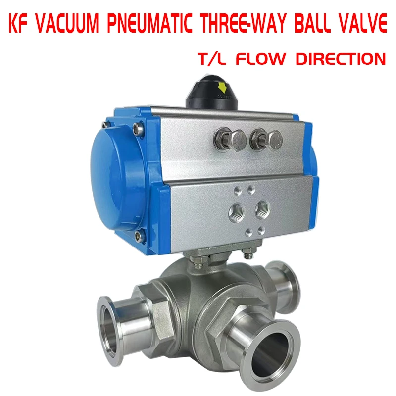 KF vacuum pneumatic three-way ball valve high vacuum T/L flow ball valve vacuum three-way pneumatic