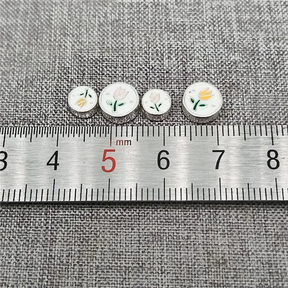 Sterling Silver Tulip Flower Beads Enamel 925 Silver Small Floral Spacer 2-Sided for Bracelet 6mm 8mm