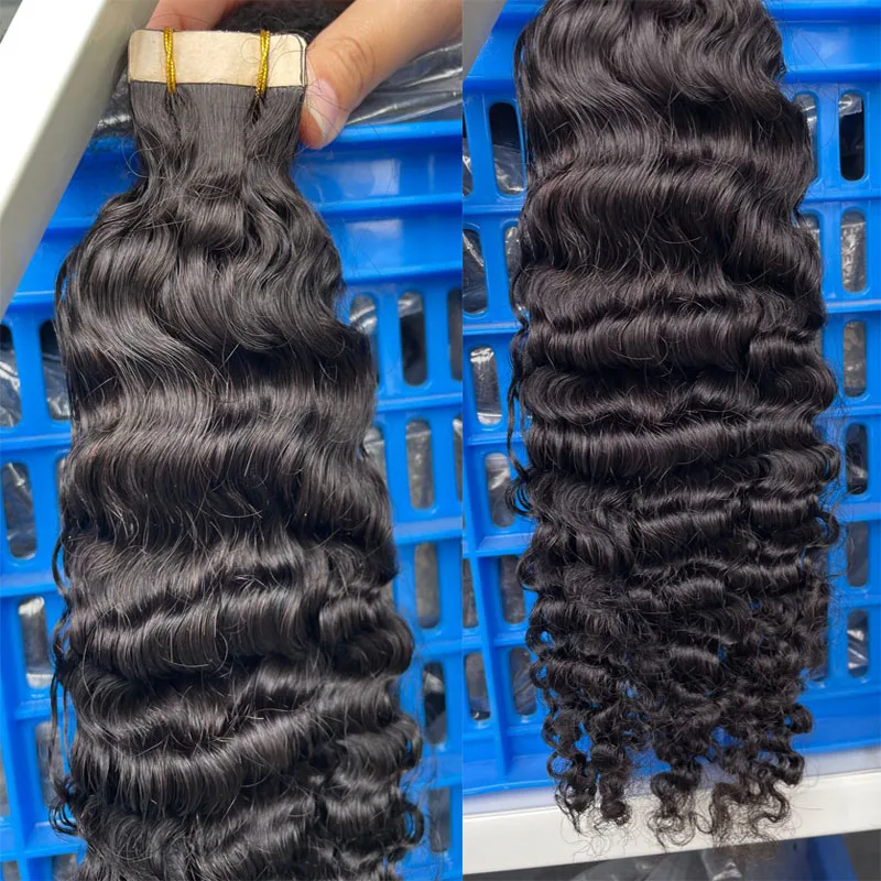 3B 3C Kinky Curly Tape In Human Hair Extensions For Black Women Girls Sassy Curly Brazilian Tape Ins Virgin Hair Mircrolinks